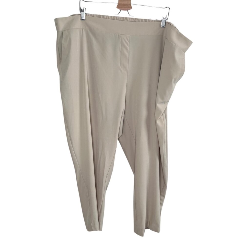 Calvin Klein Womens Beige Elastic Waist Tapered Leg Pull On Dress Pant 2x